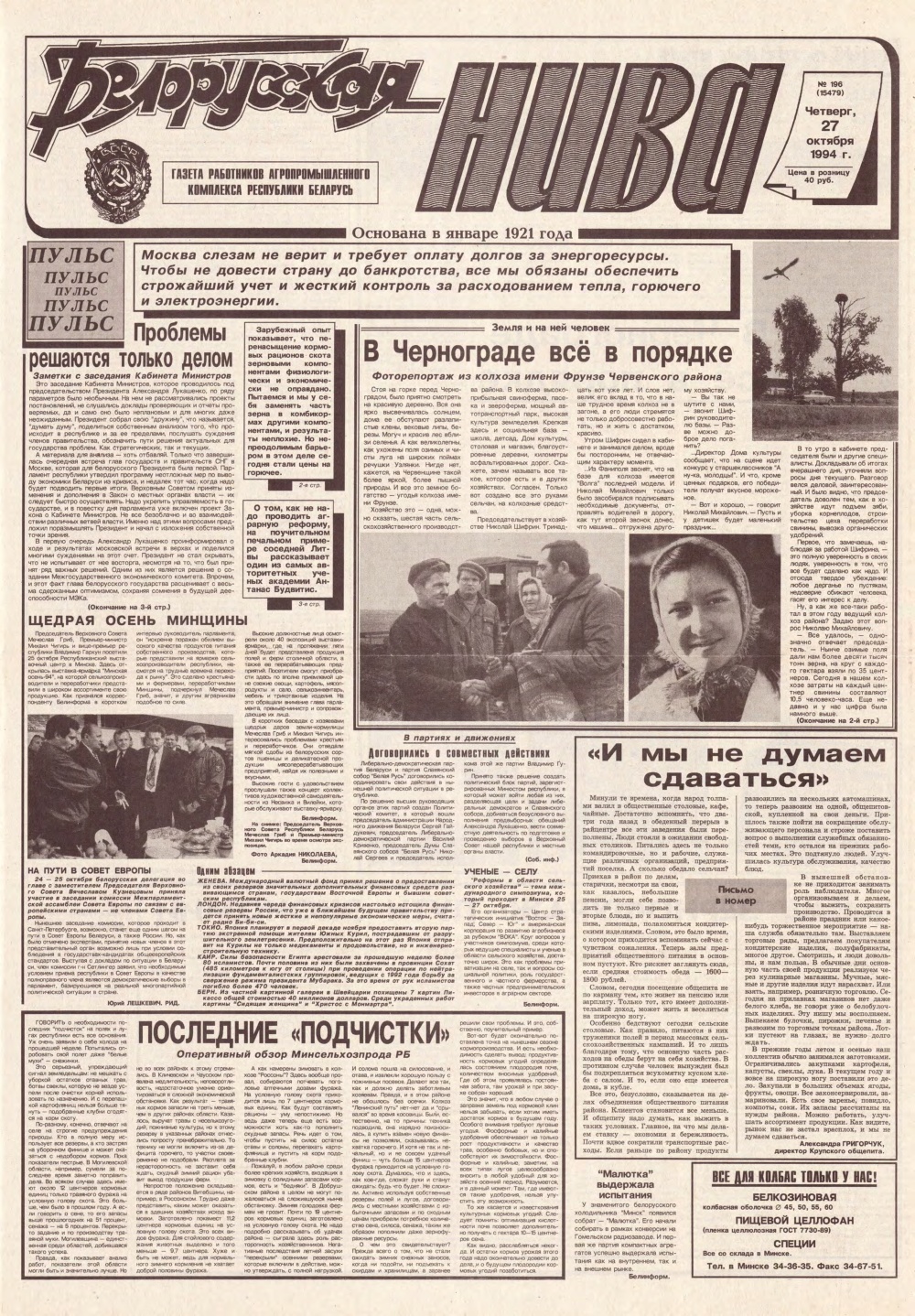 Белорусская нива 196 (15479) 1994