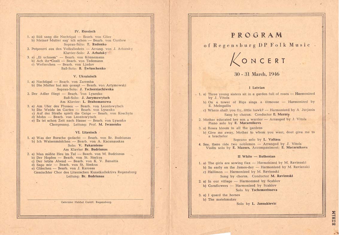 Праграма канцэрту народнай музыкі ў Рэгенсбургу 