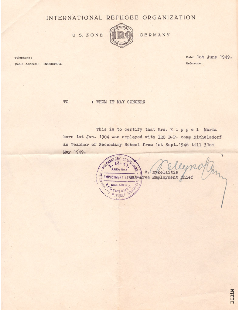 Настаўніцкая даведка ад ІRO